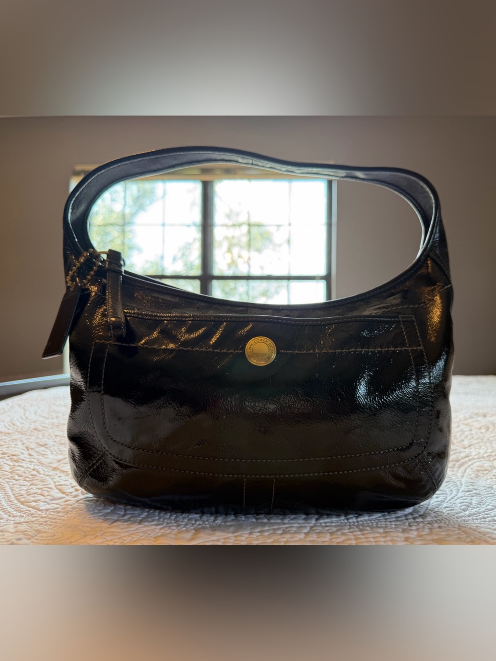 Vintage Coach Ergo Black Patent Leather Hobo Shoulder Bag #11623 – Y2K